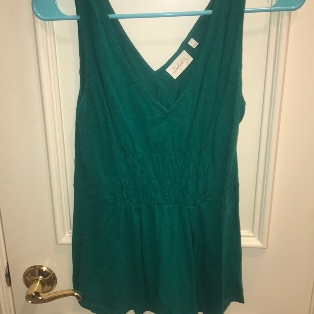 Anthropologie Deletta Green Ruched Tank Top